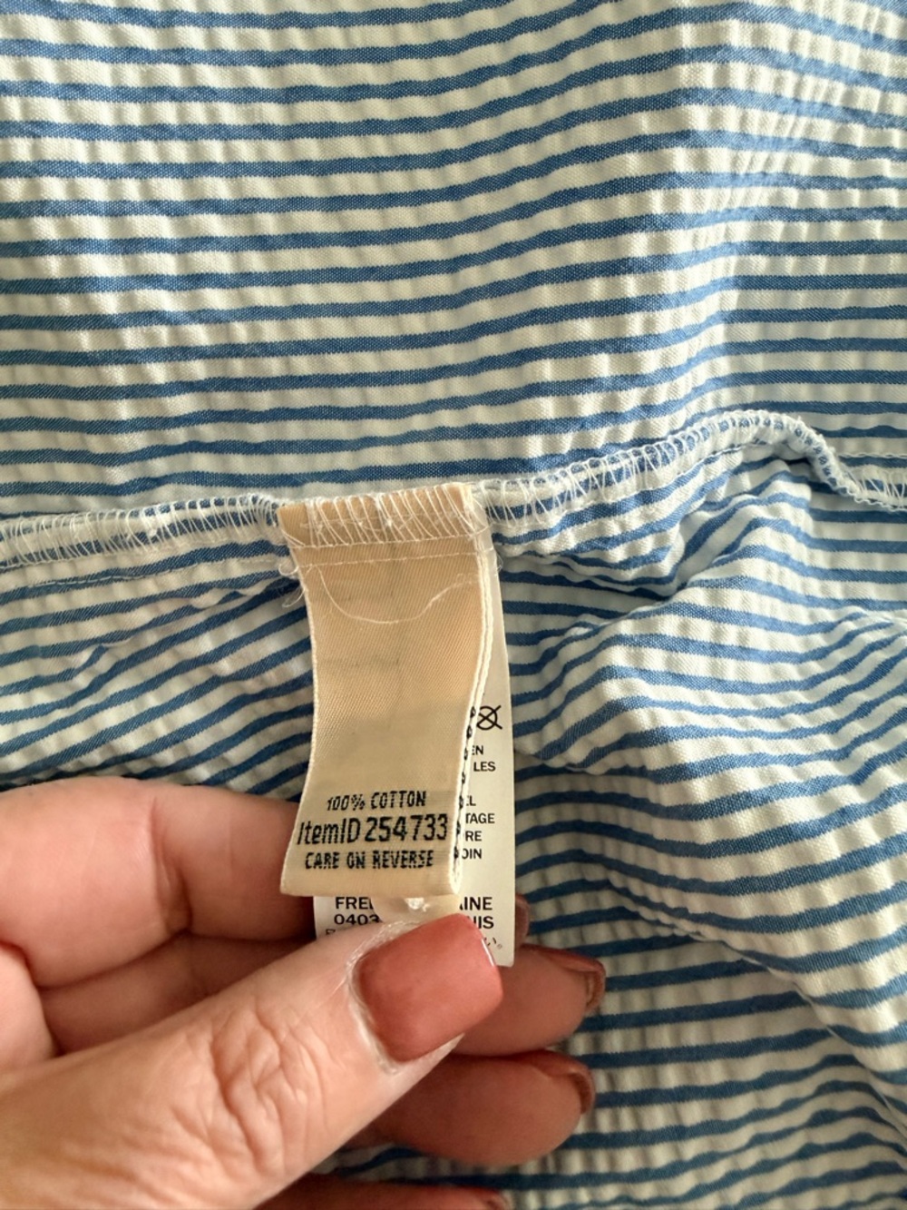 L.L. Bean Blue and White Striped Seersucker Button-Down Shirt - Picture 3 of 4